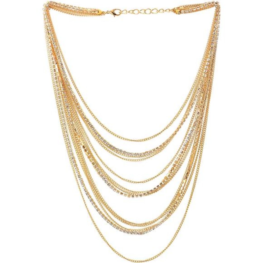 Multi-Strand Chains Statement Collar Necklace With Rhinestones Chains Dress 90$